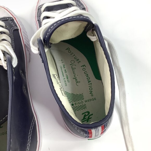 PF Flyers Navy High-Top Sneakers Faux Leather Rubber Toe Caps W8 M6.5 - Picture 6 of 8